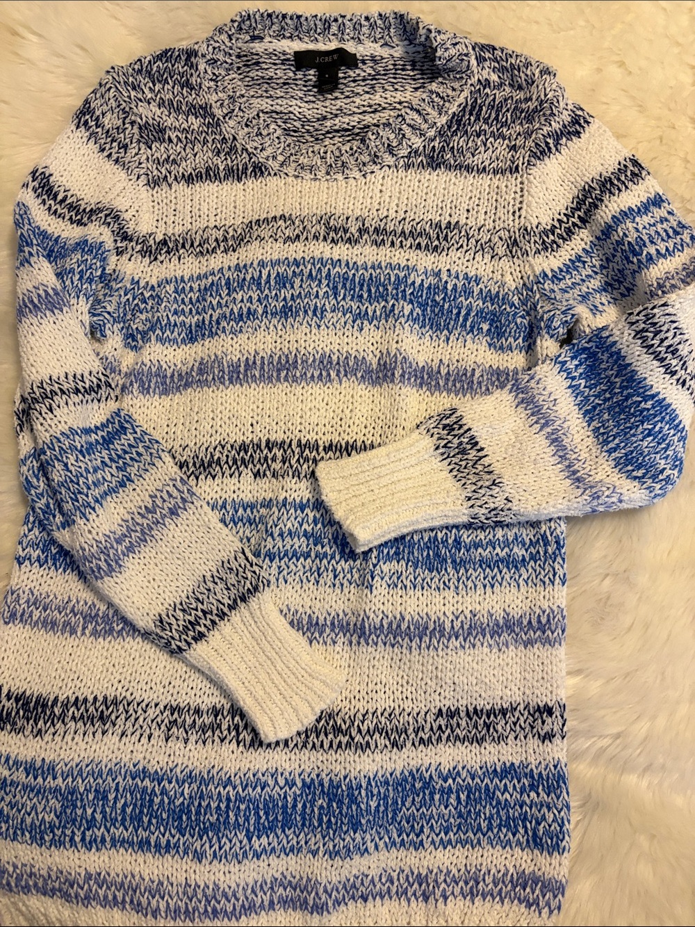 J. Crew Striped Blue and White Crewneck Sweater women’s size small